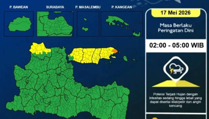Jawa Timur Berpotensi Hujan Lebat dan Angin Kencang, Ini Wilayah Terdampak